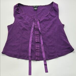 Moda International Corset Camisole Top XL Purple Cotton Sleeveless Ribbon Women